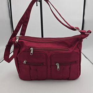 ITZ MAGIC Studios NEW Shoulder Bag Maroon Multiple Sections Zipper Pockets